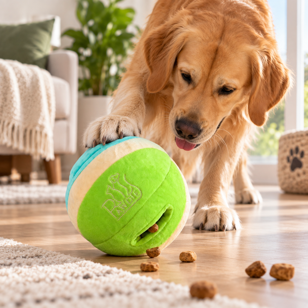 Perro jugando con Pawdies en casa